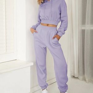 SHEIN EZwear Drop Shoulder Elastic Hem Drawstring Hoodie & Sweatpants